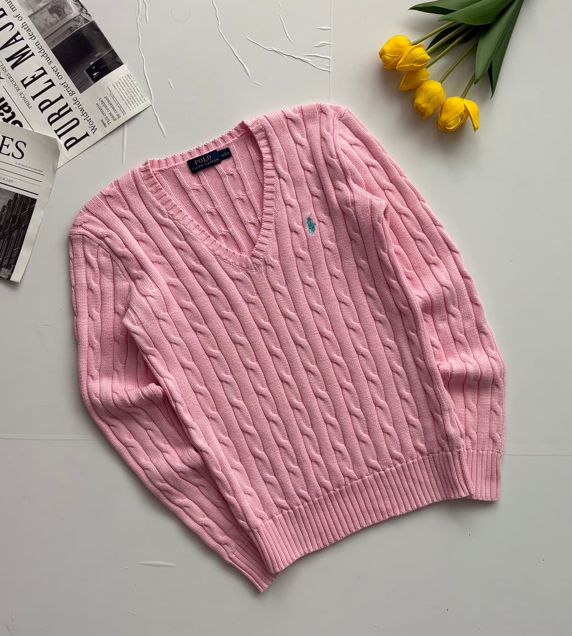 Polo 폴로랄프로렌 핑크 케이블 니트 상품이미지1