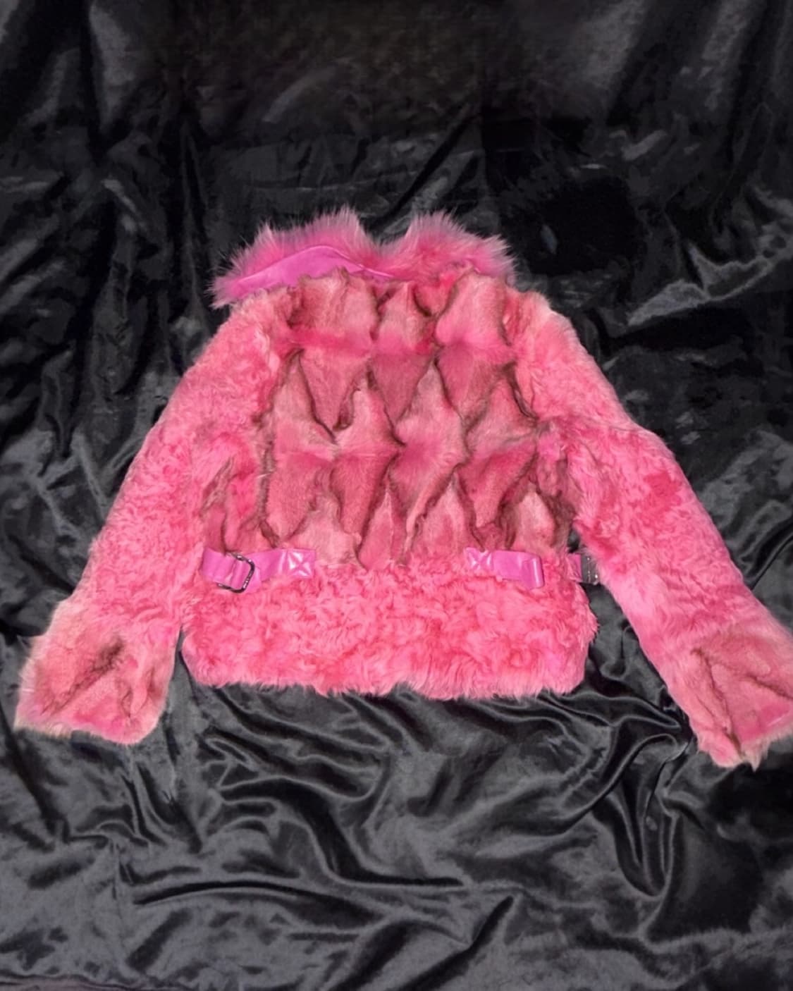 Hot pink leather real fur jacket 상품이미지2