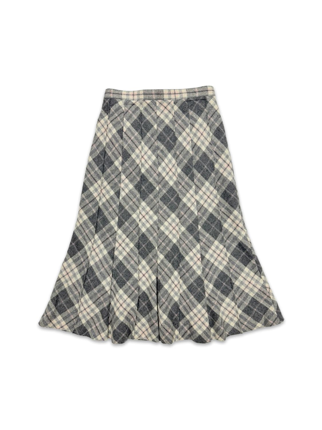 빈티지 아이보리 그레이 체크 플레어 미디 스커트 상품이미지1