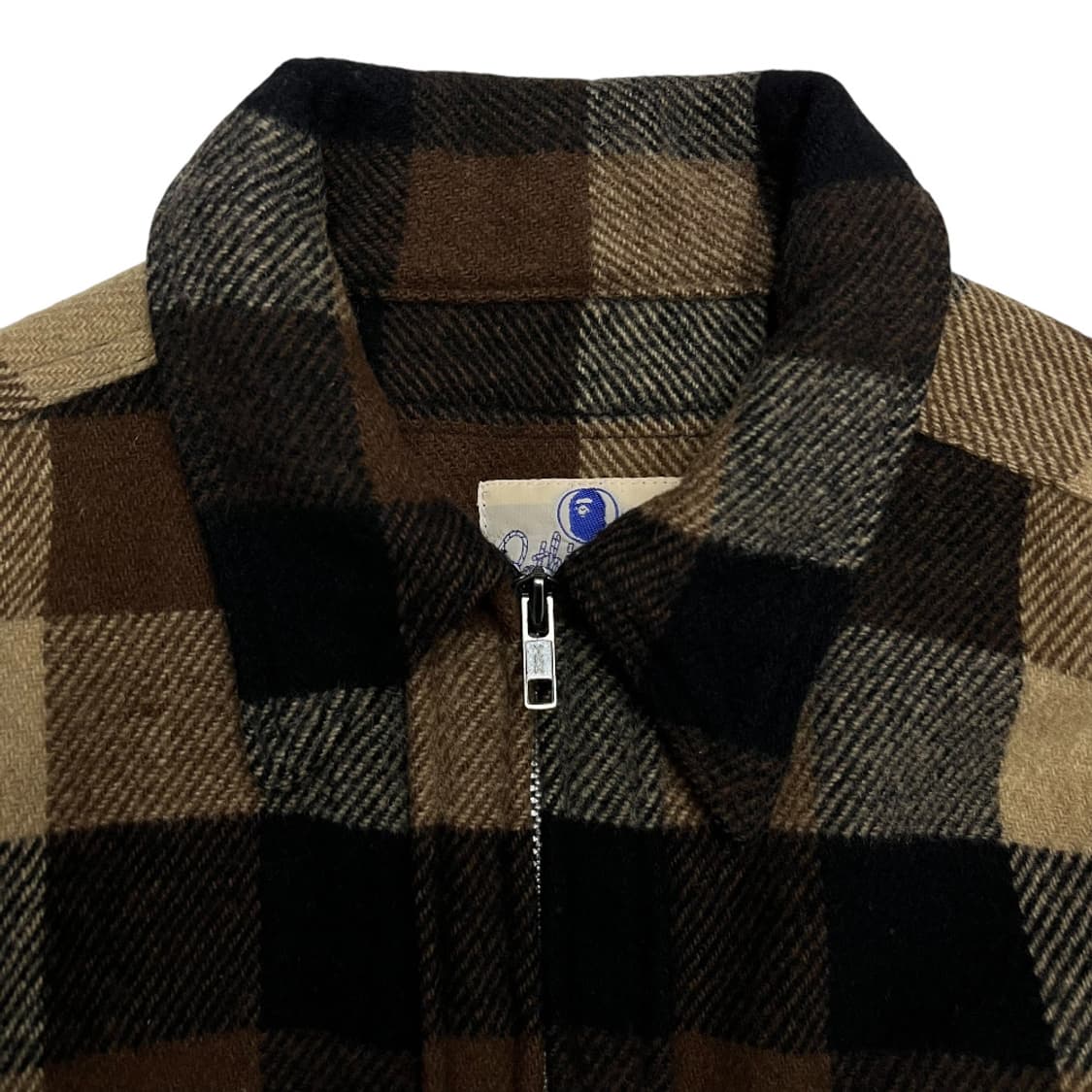 베이프 90s 빈티지 초콜렛 체크패턴 반집업 울셔츠 M 상품이미지4