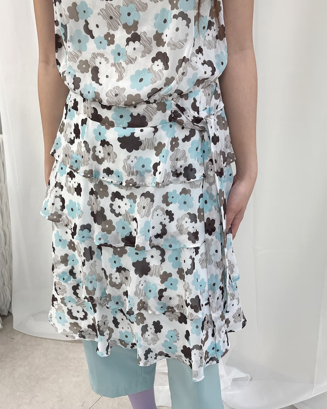 m's gracy민트 초코 플로럴 티어드 원피스 상품이미지4