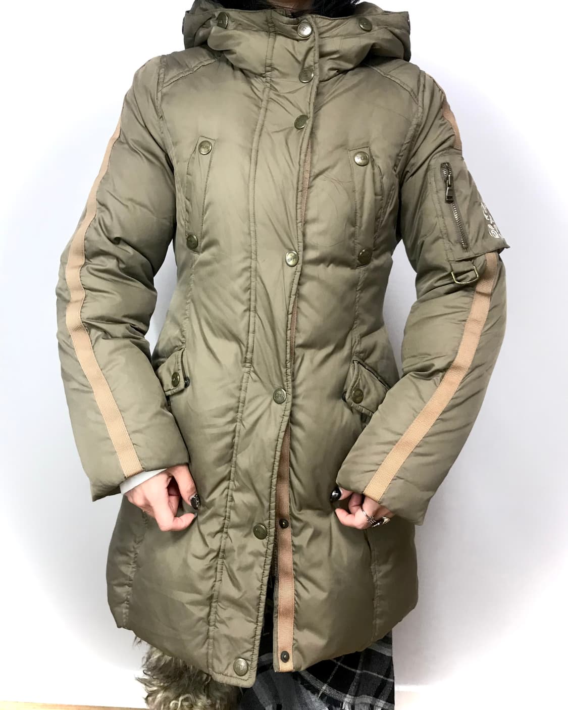 Khaki-beige military padded coat 상품이미지7