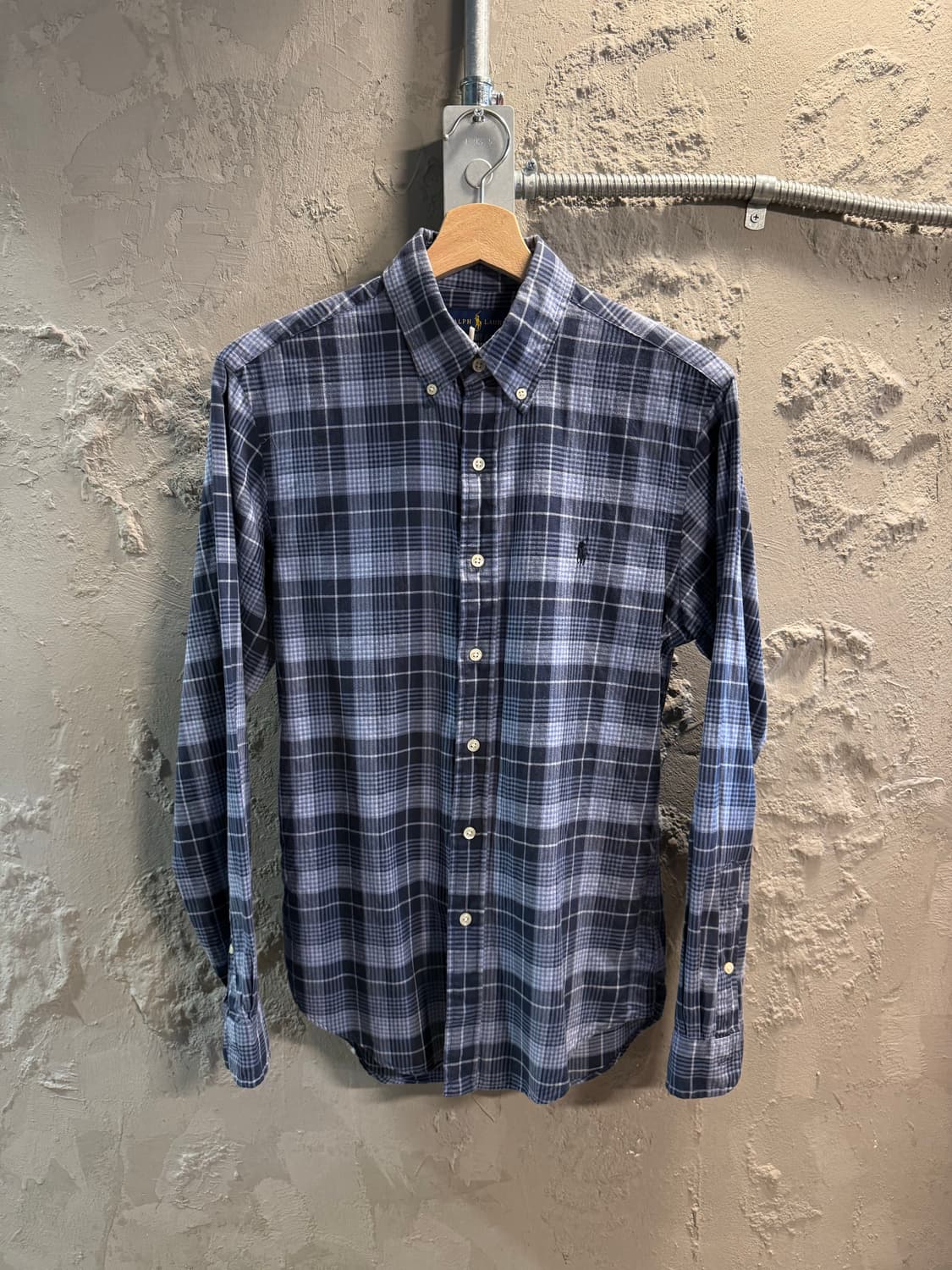 폴로 랄프로렌 슬림핏 체크 버튼다운 셔츠 네이비 블루 S 상품이미지1