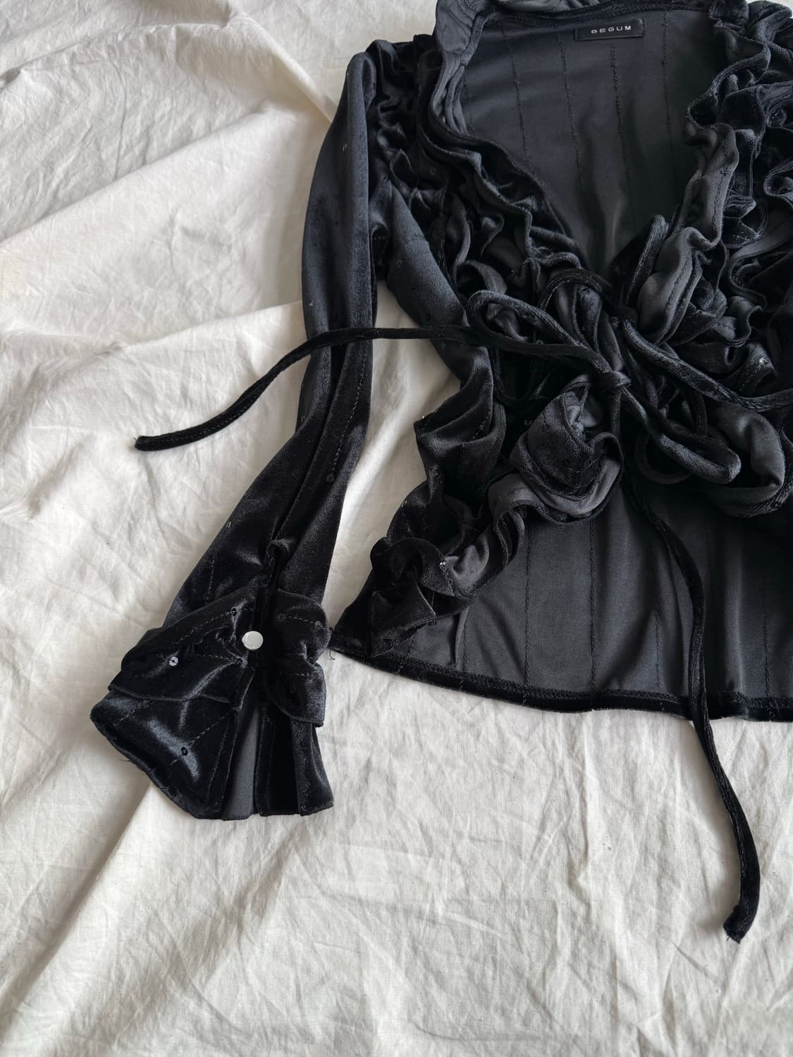 고스로리 오리엔탈 블랙 벨벳 프릴 가디건 상품이미지2