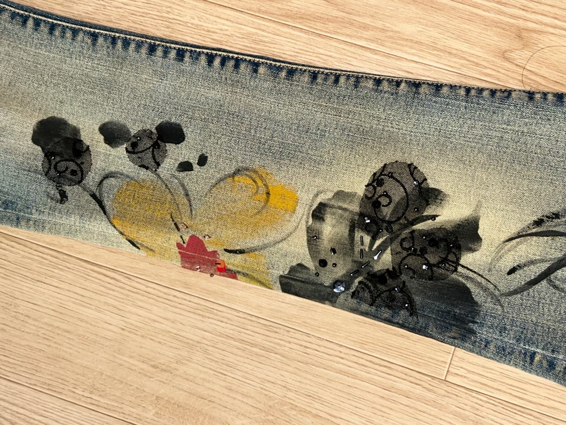 오리엔탈 플라워 드로잉 자수 데님 부츠컷 팬츠 상품이미지4