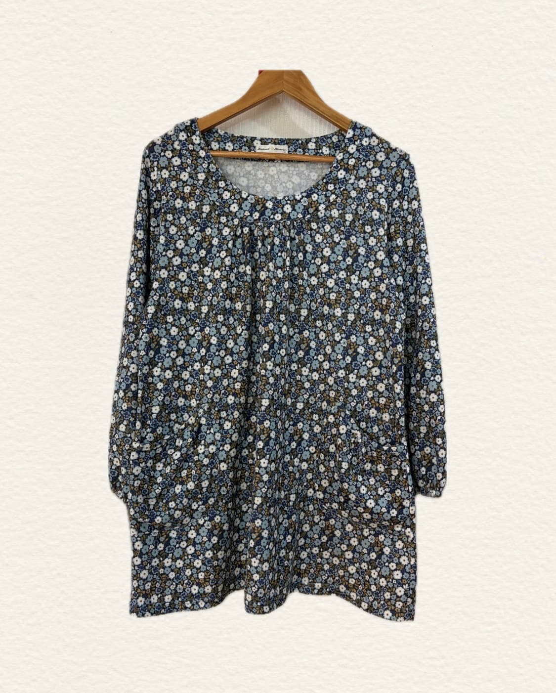 빈티지 모리걸 하구미깔 파란잔꽃 셔링 블라우스 상품이미지2