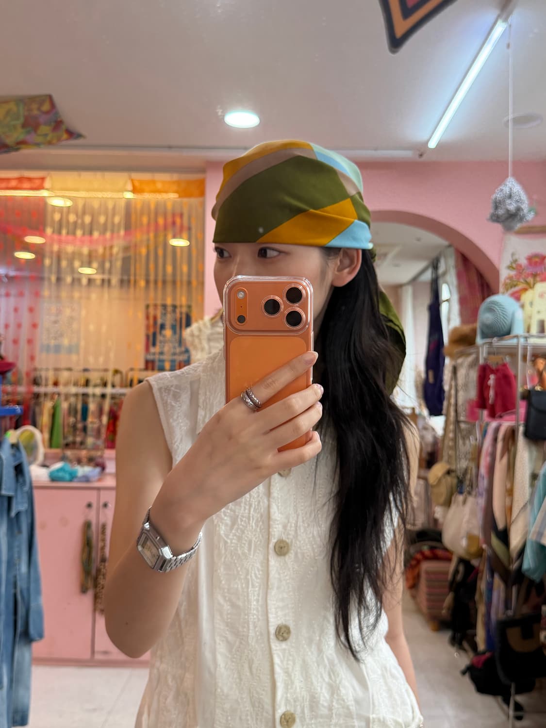 빈티지 그래픽 카키 스카프 상품이미지2