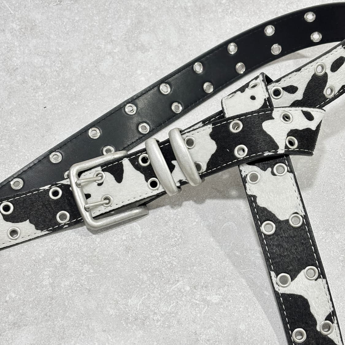 Oribell 스포티드 카우 송치털 아일렛 스터드 롱 벨트 상품이미지7