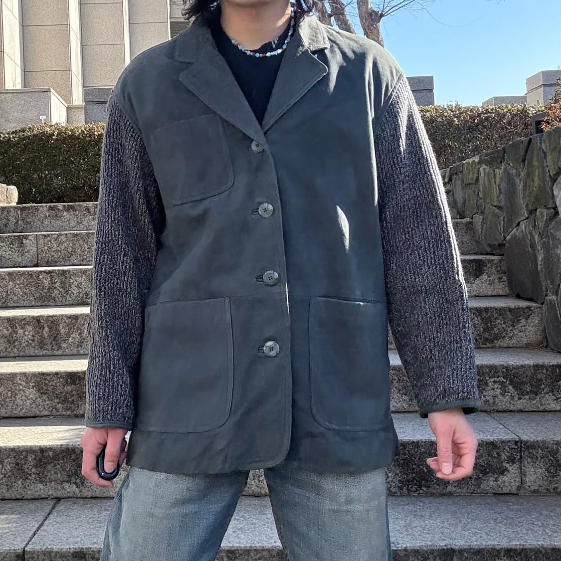 Grass Roots 레더 × 니트 하이브리드 자켓 상품이미지3