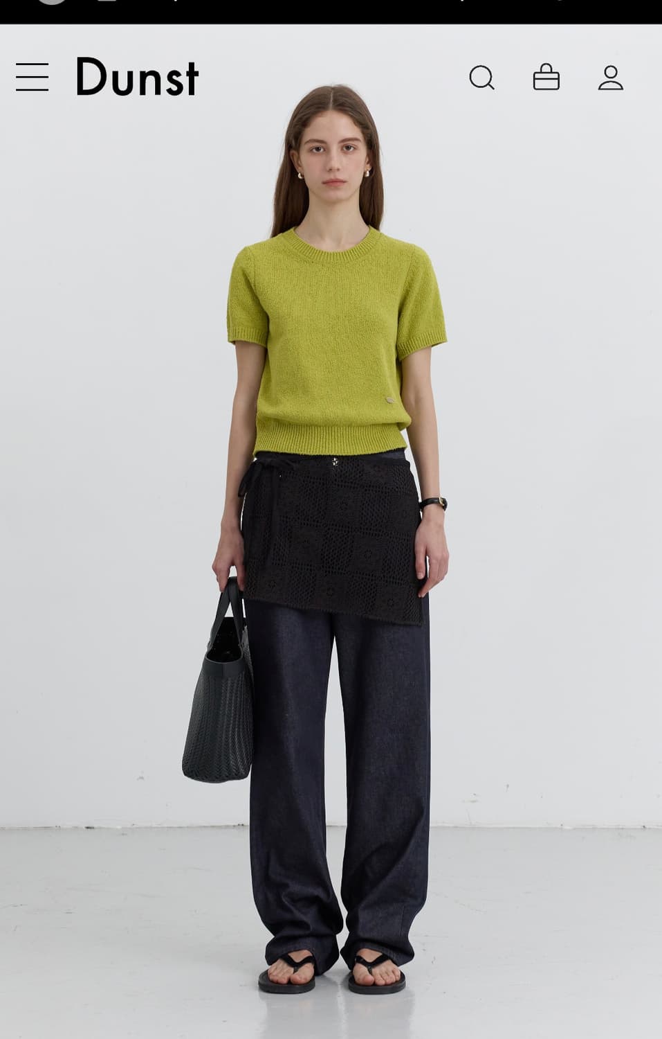 거의새거) 던스트 25년 올리브 반팔 니트 티셔츠 L (100) 상품이미지2