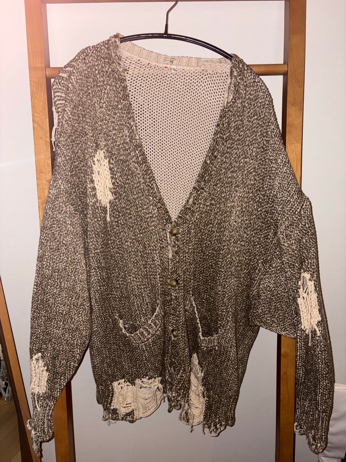 R13 distressed Cardigan Khaki M 상품이미지2