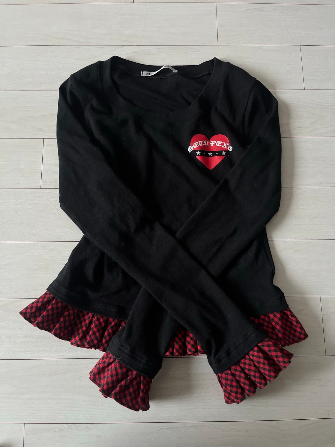 셋업이엑스이 체크 프릴탑 블랙 상품이미지4