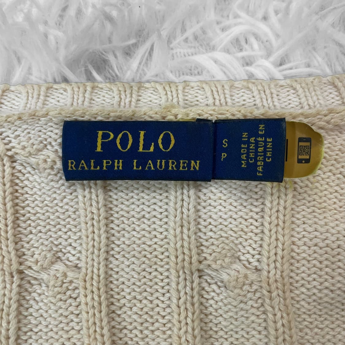 폴로 랄프로렌 포니 로고 브이넥 케이블 니트 베이지 상품이미지4