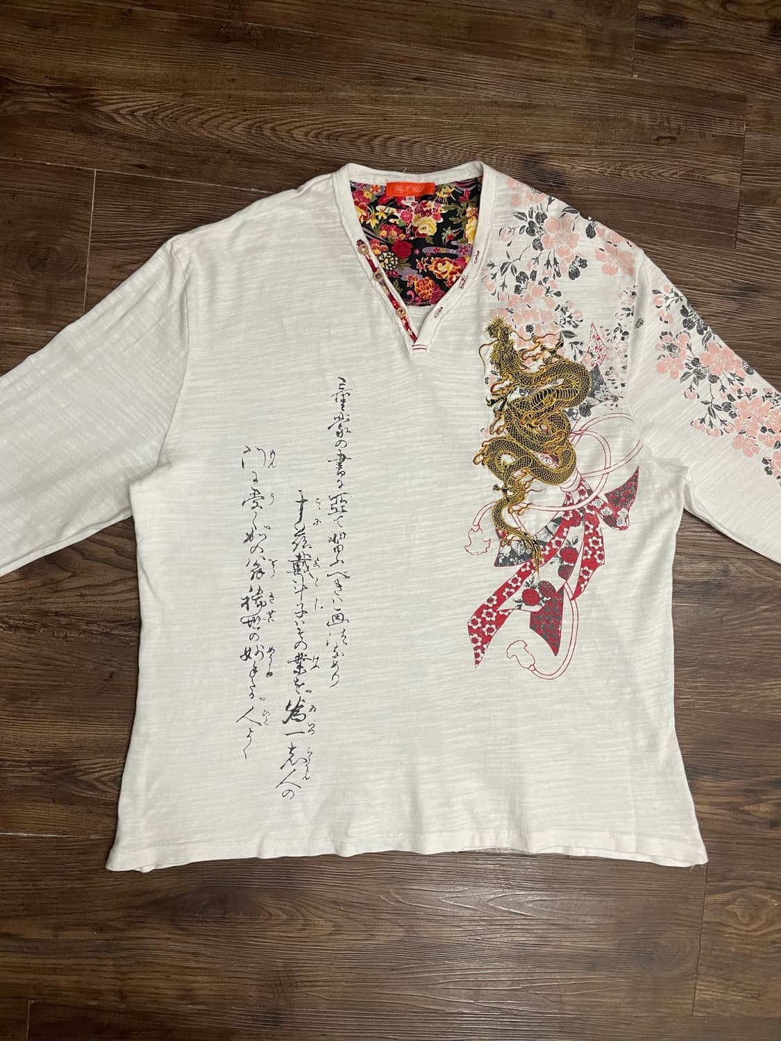 JPN 드래곤 자수 사쿠라 오리엔탈 롱슬리브 화이트 상품이미지3