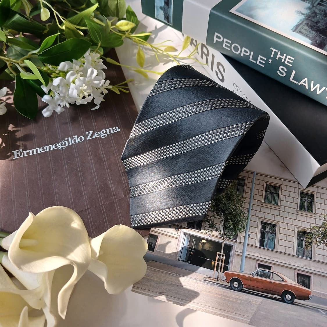 에르메네질도 제냐 스트라이프 넥타이 9.3cm A~A+등급 E775 상품이미지4