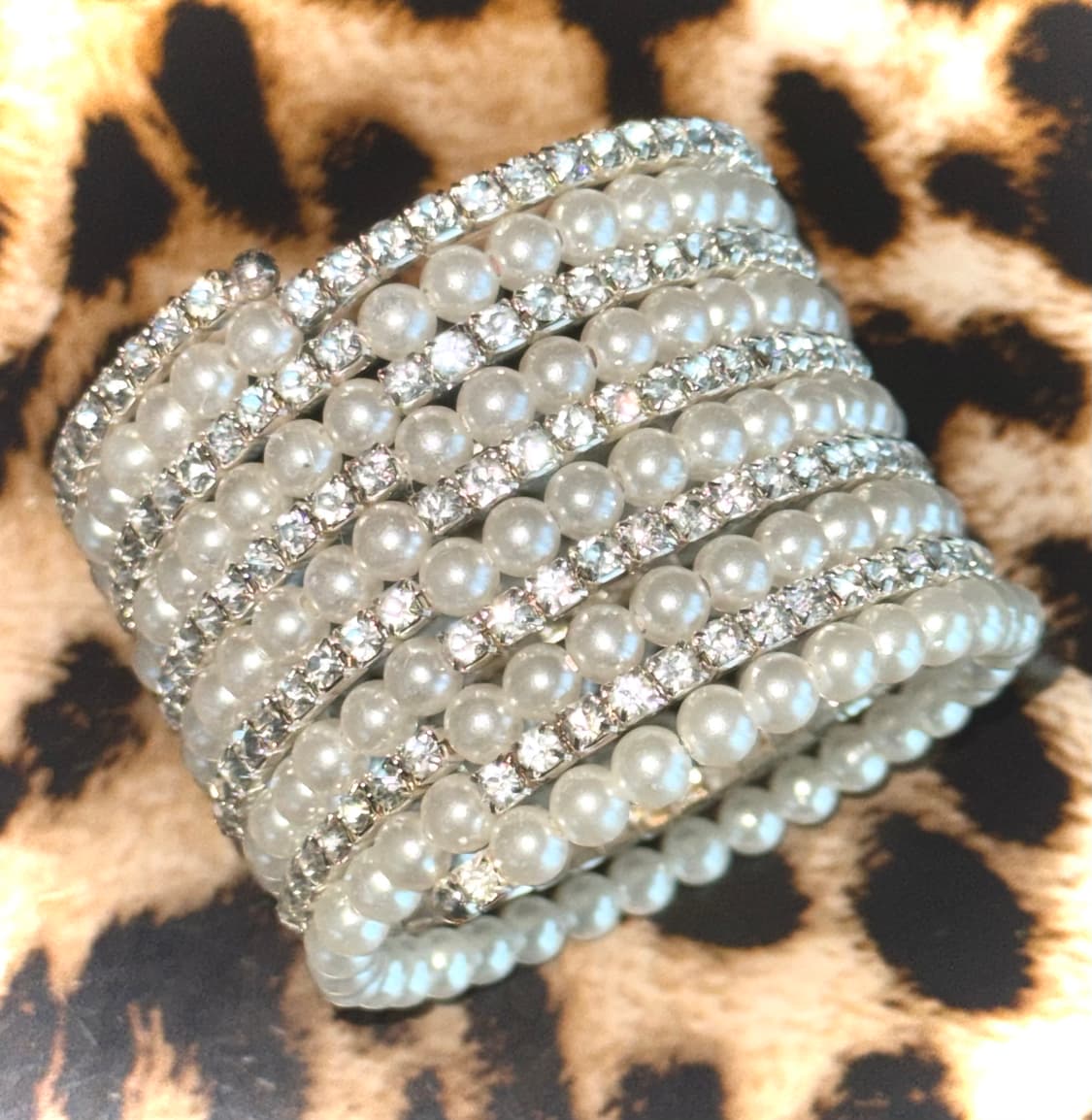 시부야 갸루 진주 큐빅 뱅글 팔찌 상품이미지1