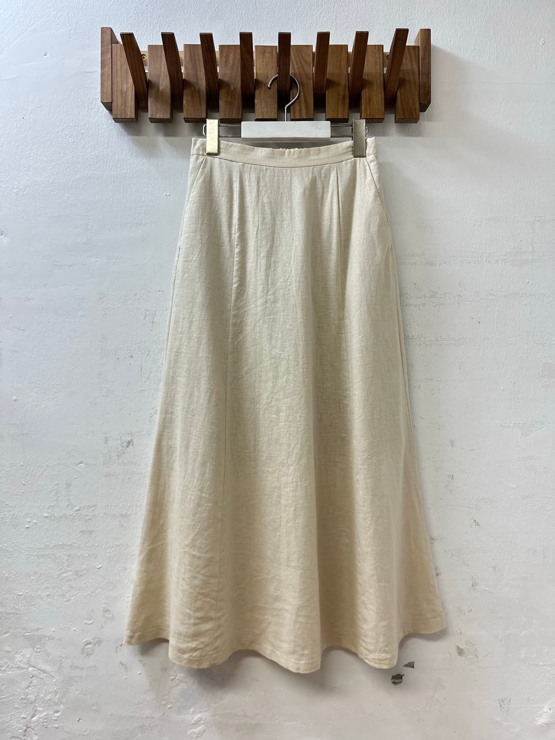 일본빈티지 린넨 혼방 플레어 밴딩 롱 스커트 상품이미지1