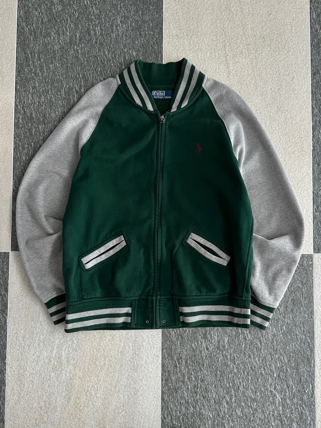 폴로 랄프로렌 그레이/딥그린 스웻 바시티 집업  상품이미지1