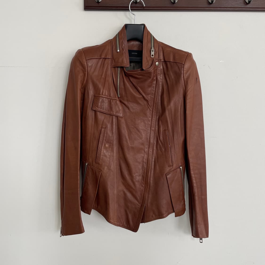 시스템 레더 자켓 지퍼 슬리브 스냅 버튼 디테일 브라운 y2k 펑크 상품이미지3