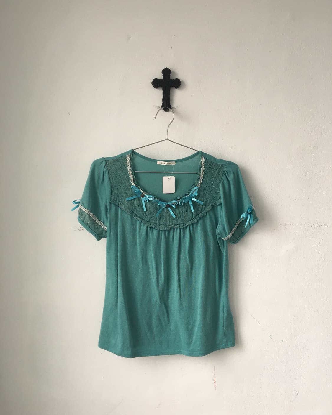 axes femme Ribbon lace point t shirt 상품이미지2