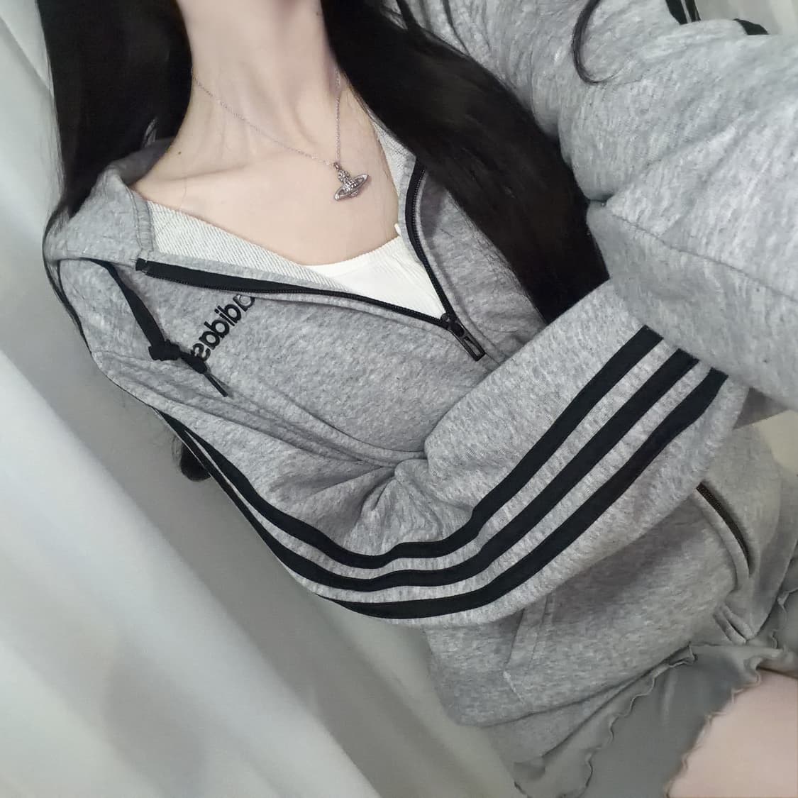 🐰아디다스 여리핏 그레이 코튼 후드집업🪽 상품이미지2