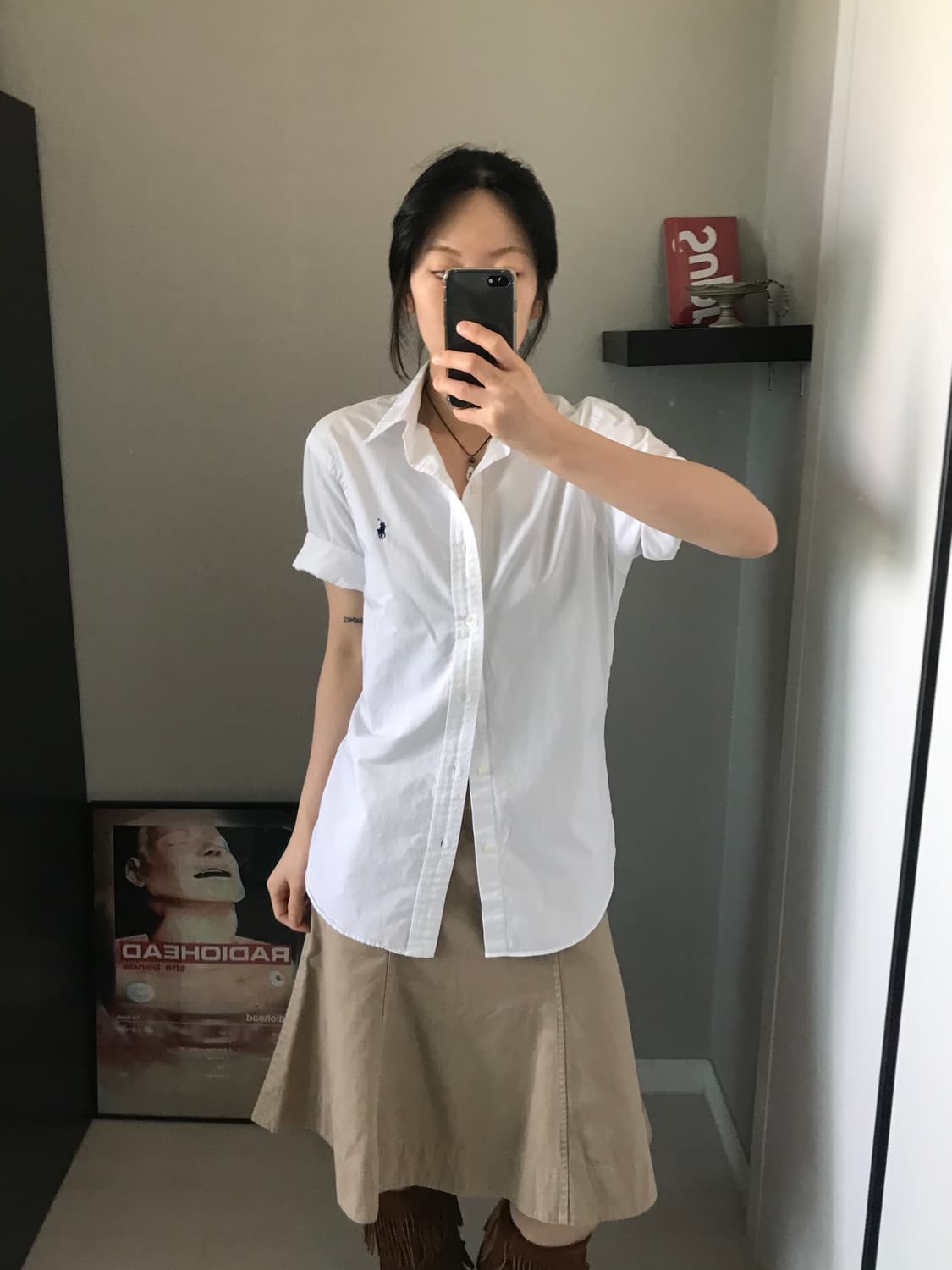 폴로 랄프로렌 포니로고 슬림핏 화이트 반팔 셔츠 상품이미지3