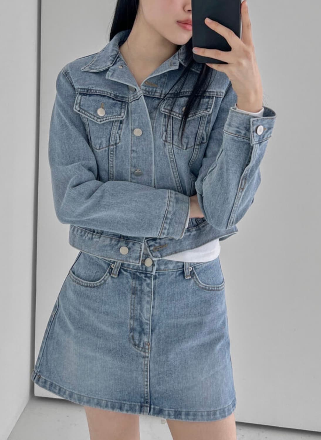 릿킴 데님 자켓 미니 스커트 세트 (free,M)(둘 다 새상품) 상품이미지3