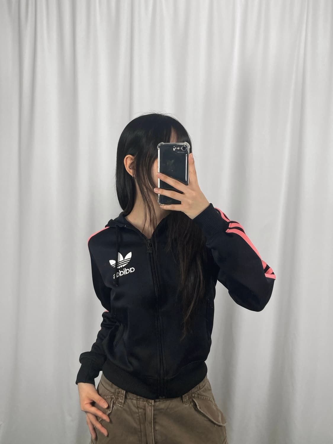 아디다스 블랙 핑크 져지 후드집업 상품이미지2