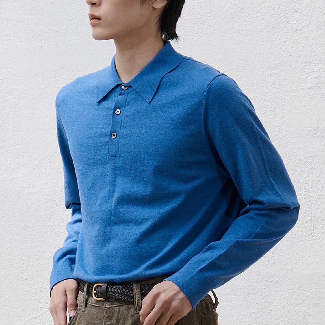 [M] Cotton Cashmere Polo Shirt Blue 상품이미지2