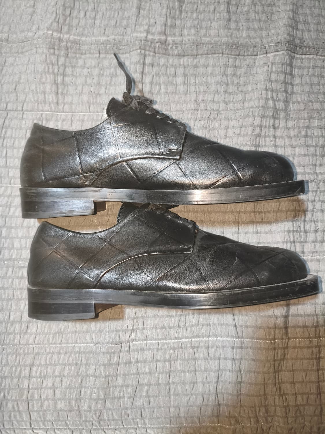 ysh 블랙 퀼팅 가죽 남성 구두 더비 슈즈 스퀘어 280mm 상품이미지2