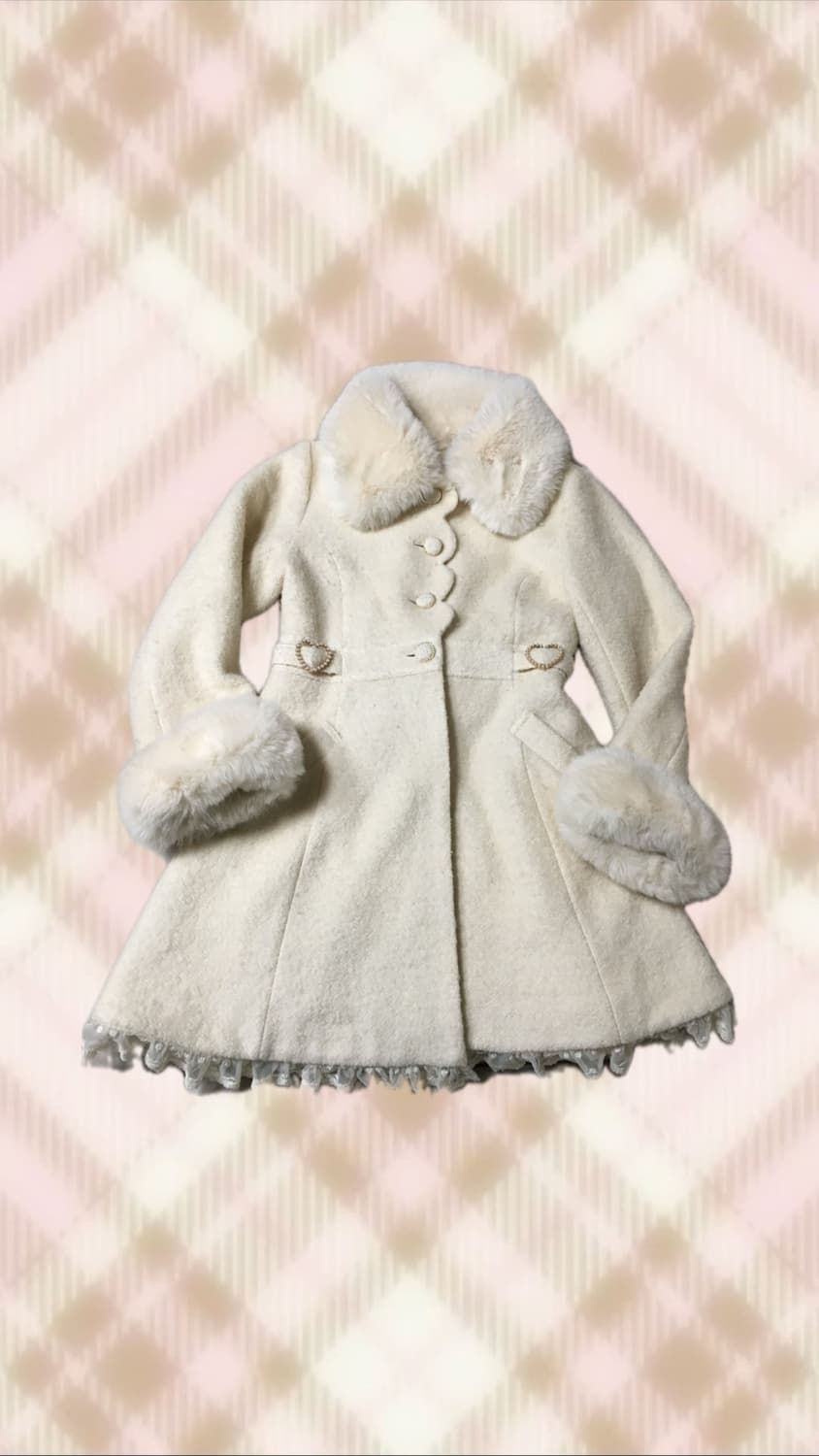 리즈리사 퍼 레이스 리본 코트 라떼 히메 갸루 러블리 로걀 빈티지 상품이미지1