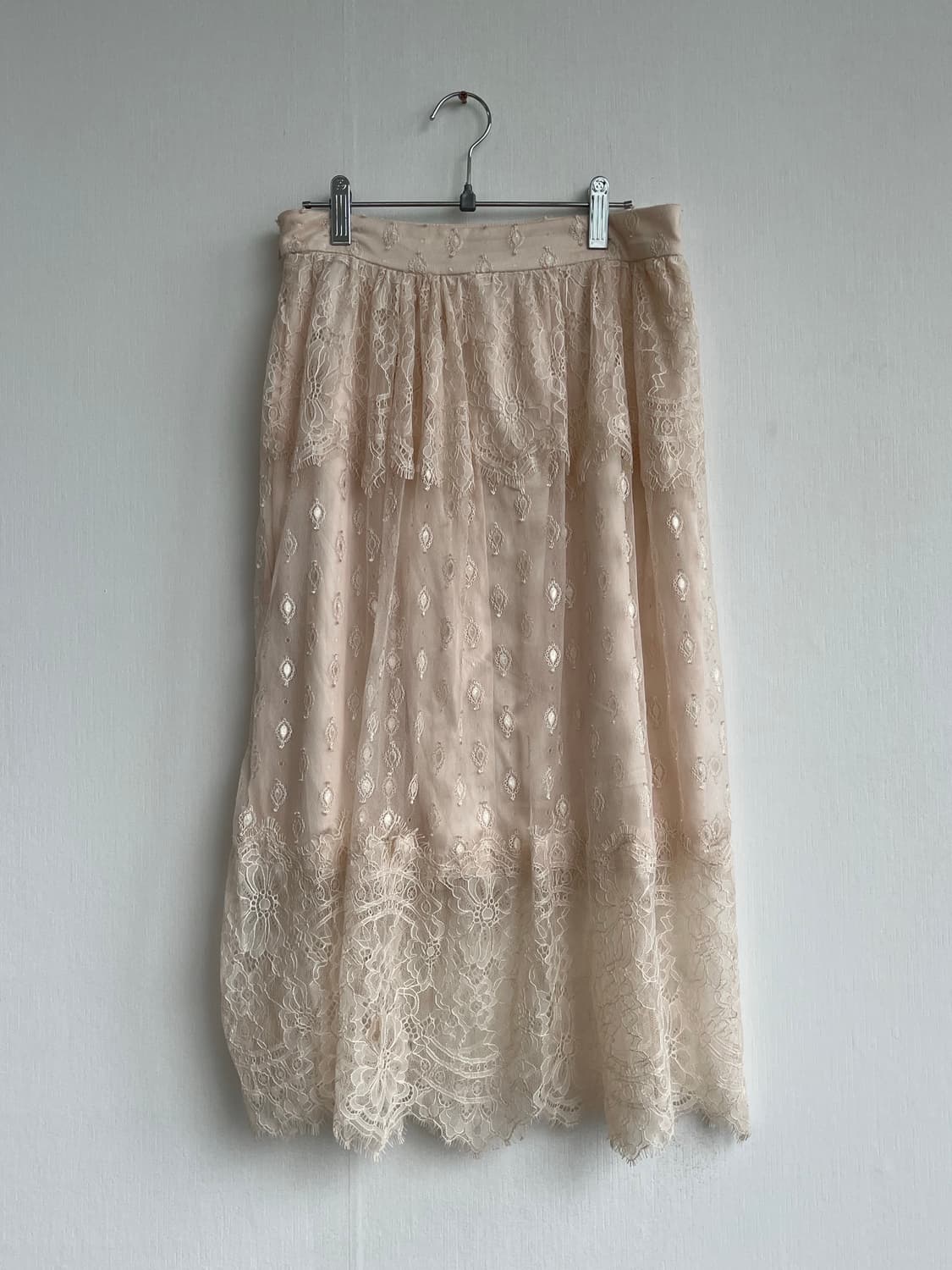 Vintage Beige Lace Midi Skirt 상품이미지1