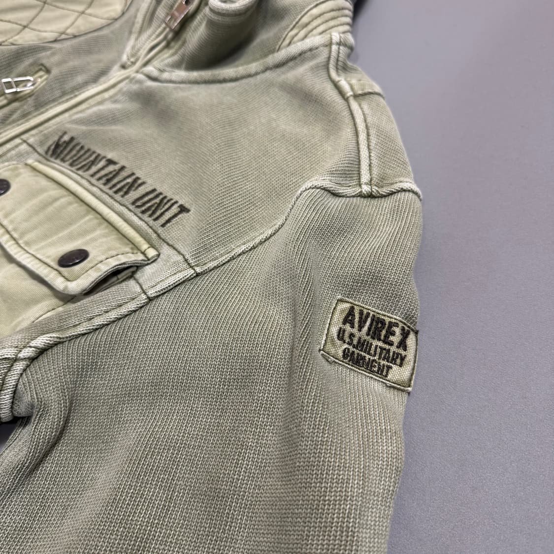 아비렉스라이트 올리브컬러 헤비웨이트 하이넥 밀리터리 풀 집업 자켓 상품이미지6