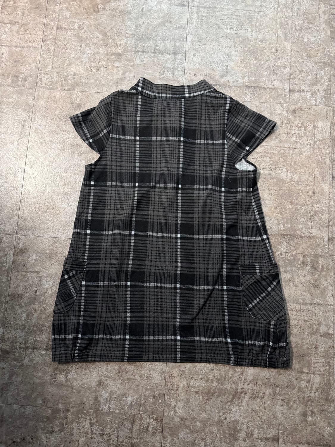 버튼 넥 체크 패턴 튜닉 원피스 상품이미지8