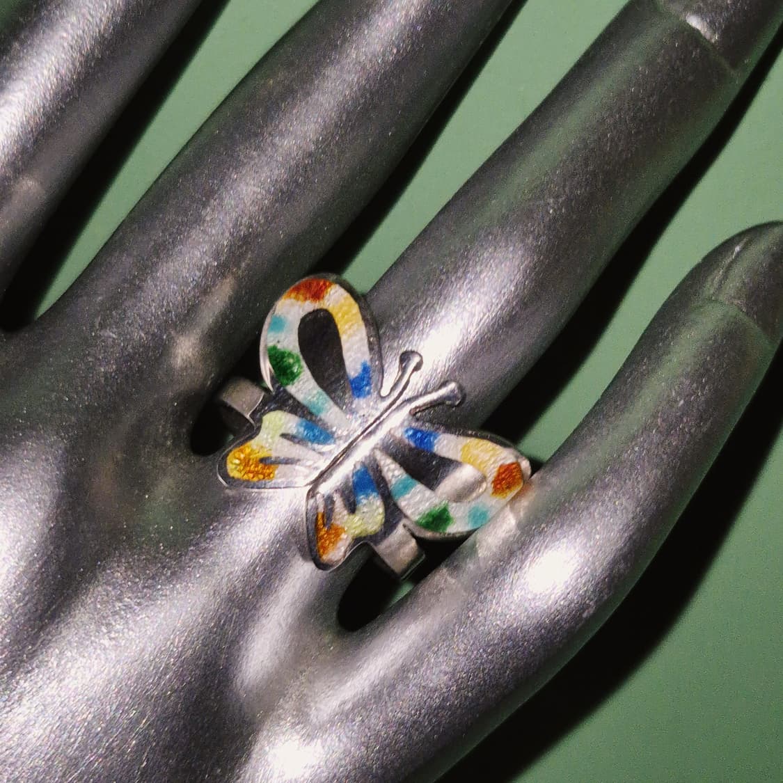 70s 멕시코 실버 925 칠보 빅 나비 반지 상품이미지6