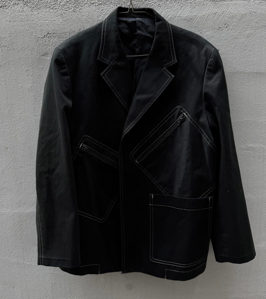 요지야마모토 몰스킨 비대칭 포켓 지퍼 스티치 블레이저 자켓 상품이미지1