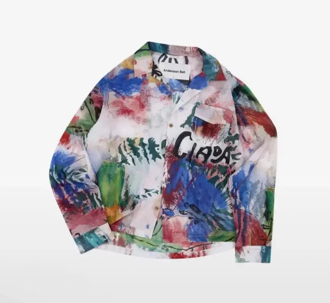 앤더슨벨 화이트 스크래치 오픈 칼라 셔츠 L 상품이미지1