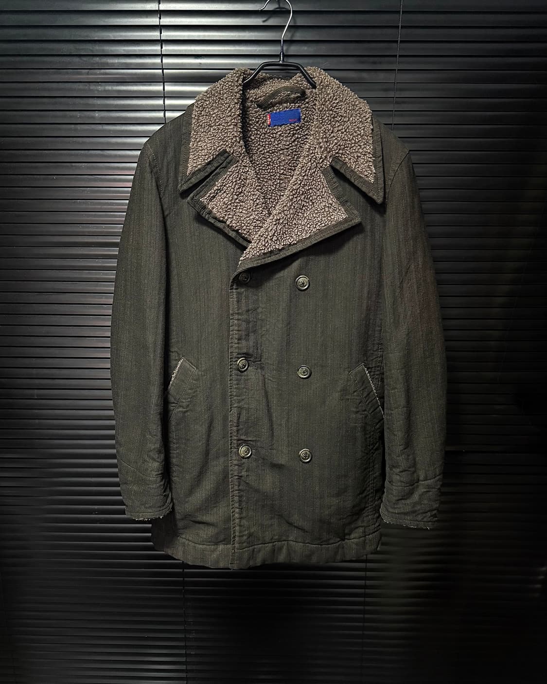 리바이스 헤링본 스트라이프 데님 쉐르파 트러커 더블 피코트 부클 양털 M 상품이미지2