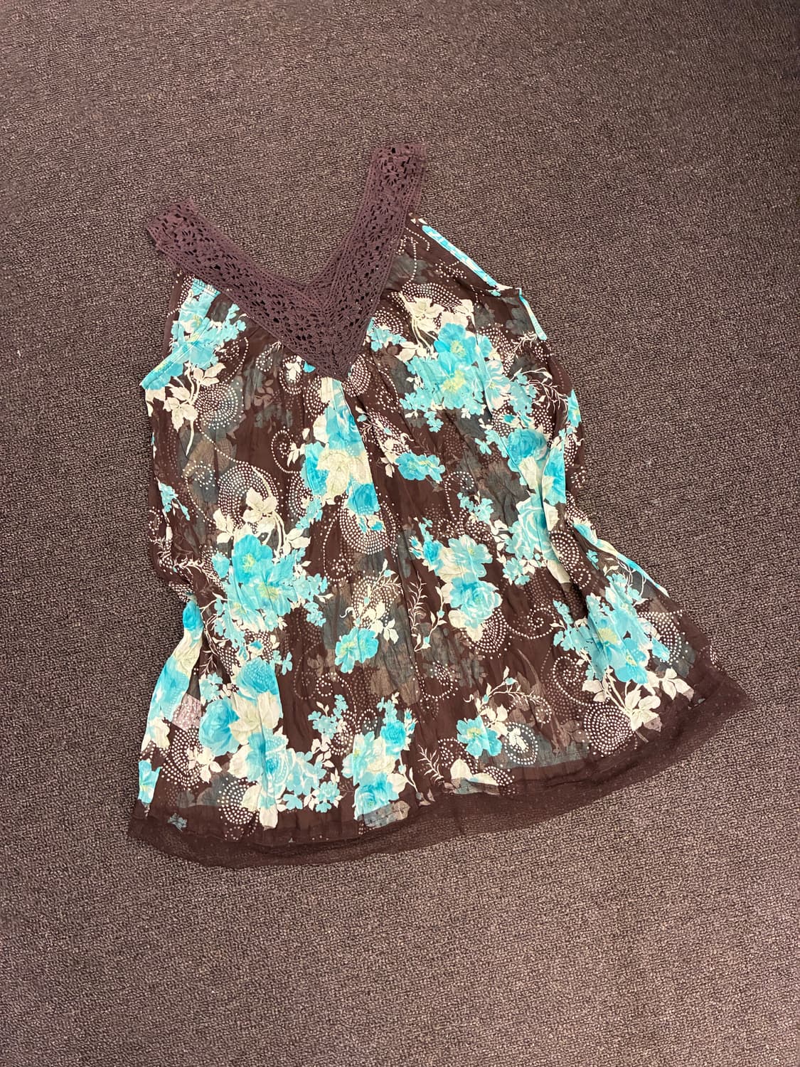 OS)Japanese vintage 여성 꽃무늬 시스루 슬리브리스 상품이미지6