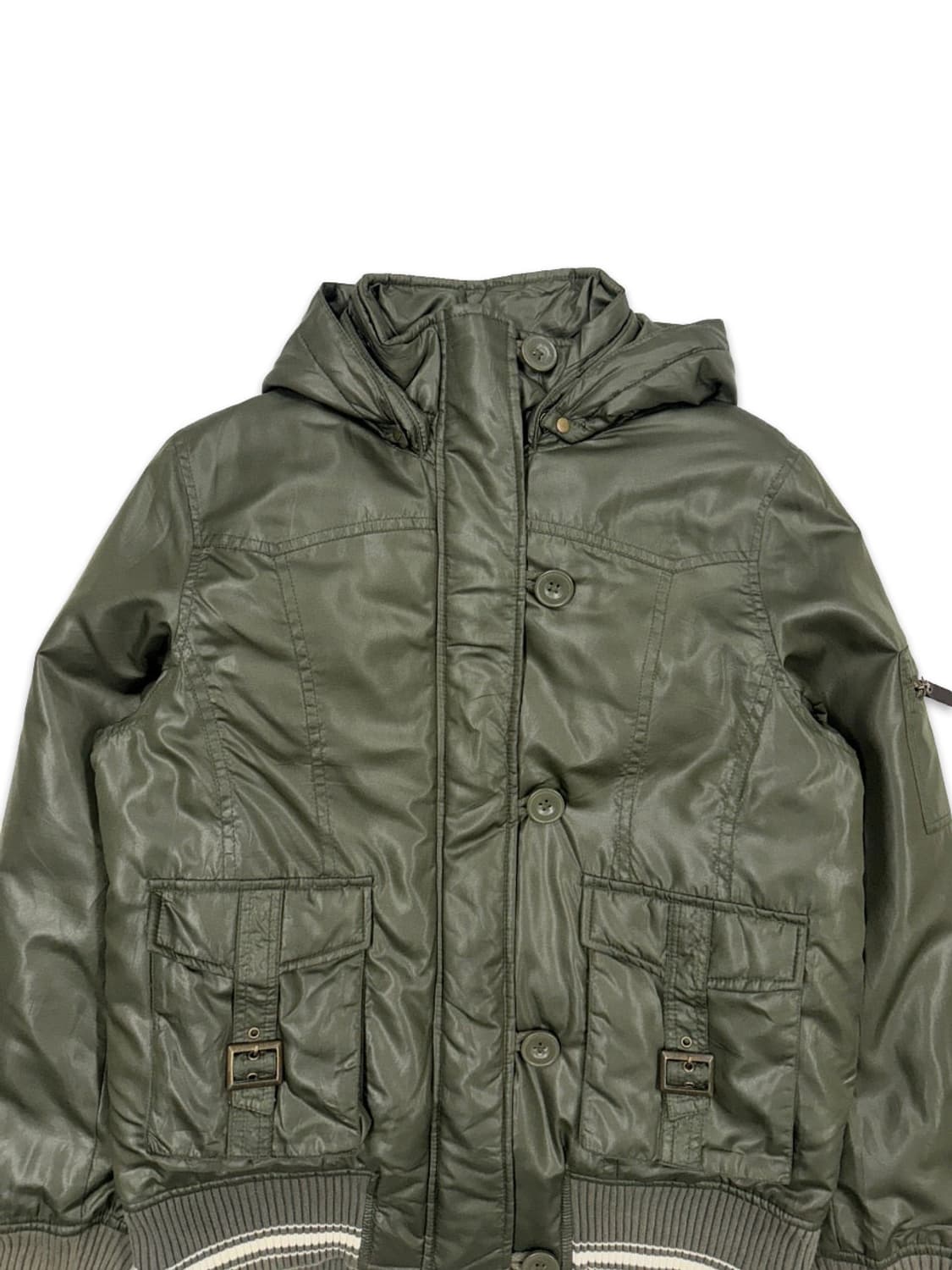 빈티지 카키 집업 싱글 후드 패딩 상품이미지2