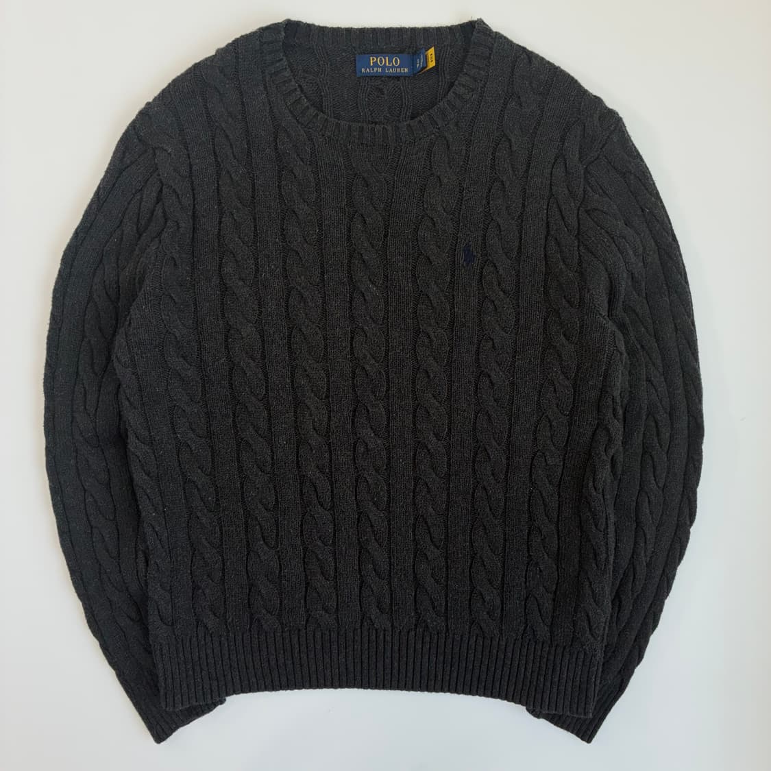 Polo 폴로 랄프로렌 현행QR 다크그레이 코튼 케이블 라운드 니트 상품이미지1