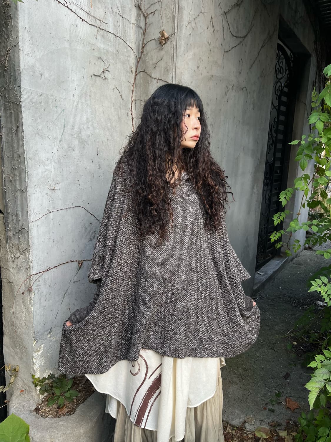 블랙 브라운 히피 니트 후드 상품이미지2