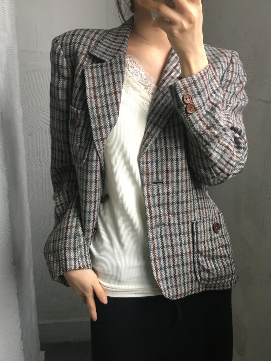 Celine 셀린느 90‘s 울 체크 블레이저 자켓   상품이미지1