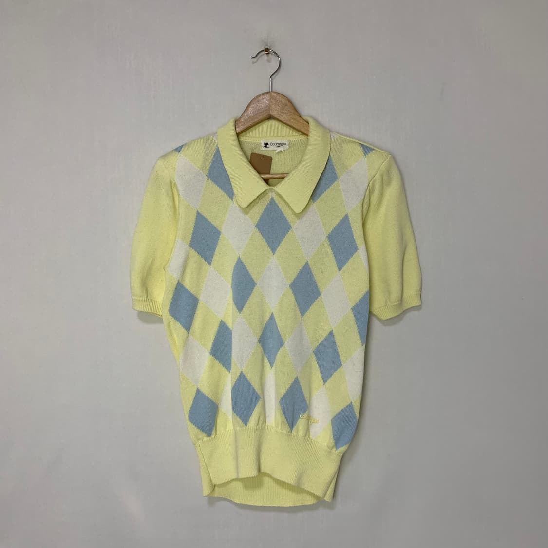 Courreges 꾸레쥬 빈티지 아가일 퍼프 반팔 니트 모리걸 상품이미지1