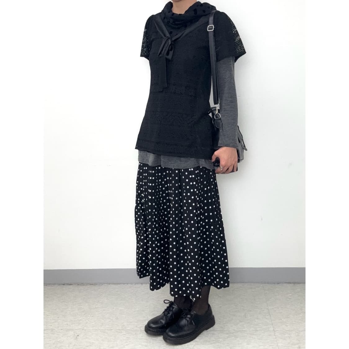 빈티지 도트 플리츠 블랙 스커트 상품이미지2