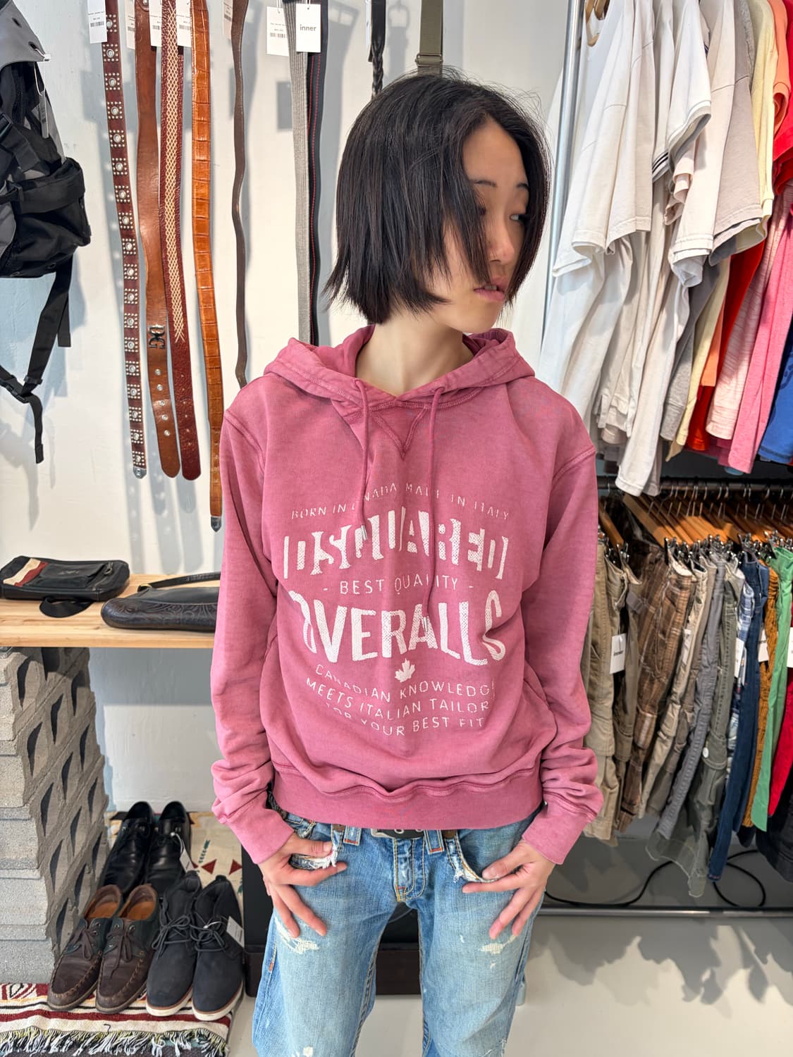 DSQUARED2 오버롤즈 핑크 후드 티셔츠 S 상품이미지3