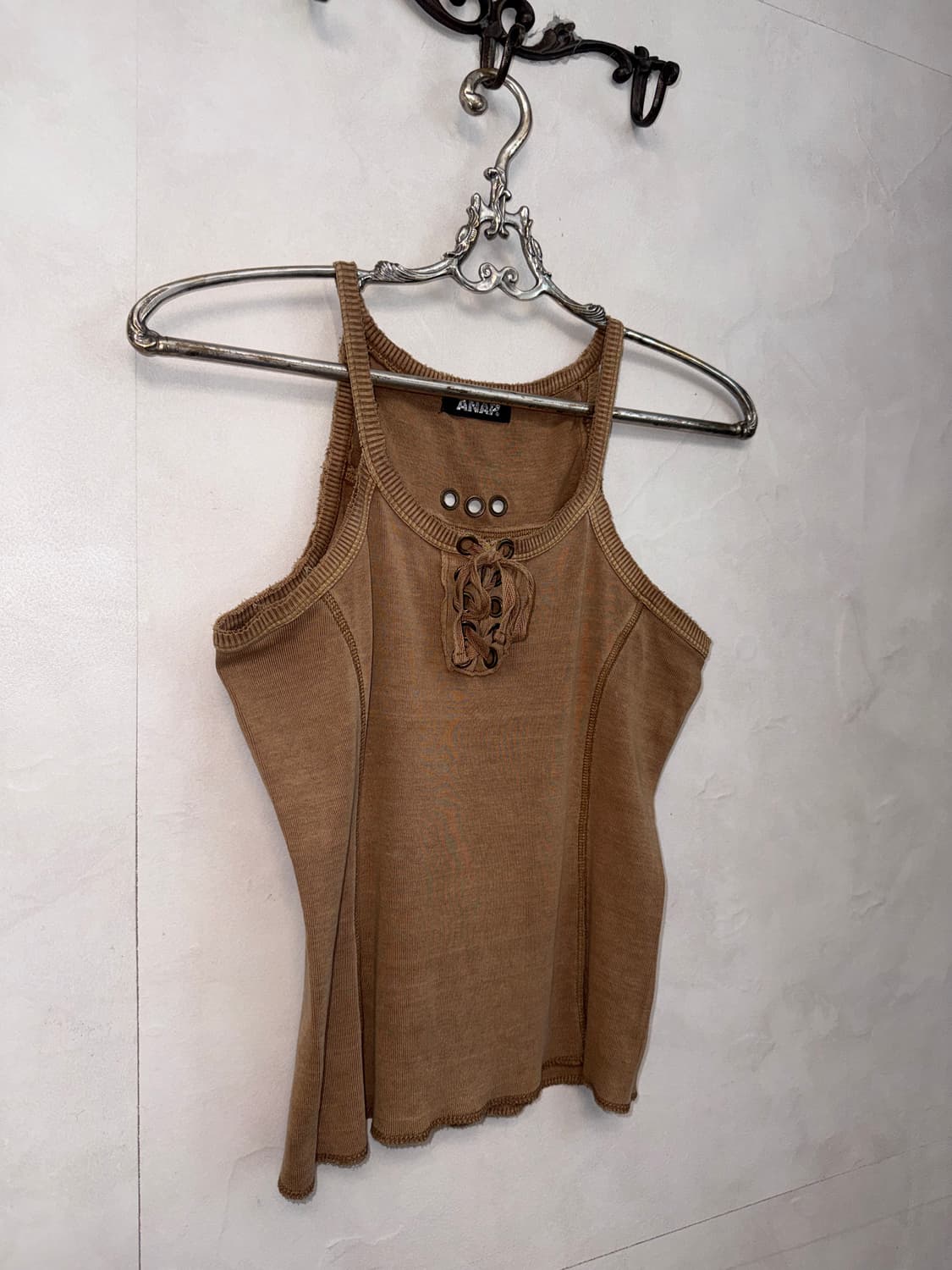 Beige brown punching laceup sleeveless  상품이미지4
