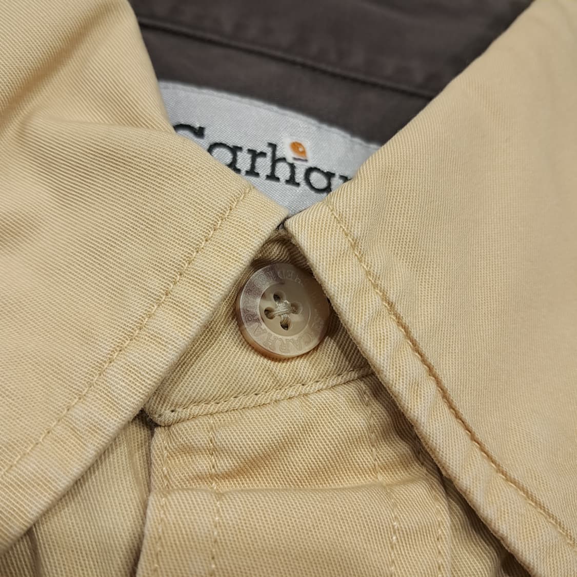 CK017 S 칼하트 00s 가죽패치 머스타드 반팔 워크 셔츠 남방 상품이미지4