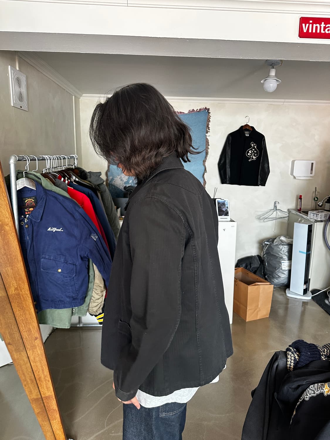 SPICE ISLAND 헤링본 블랙 워크 커버올 자켓 상품이미지3