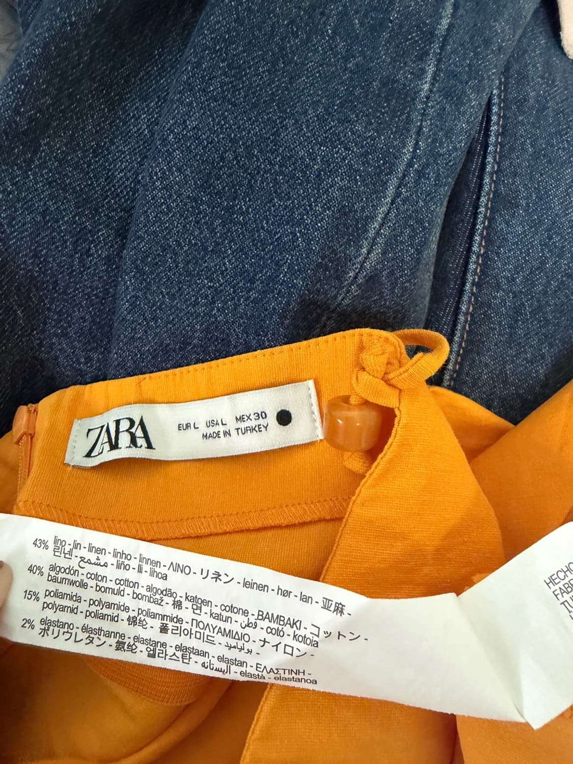 77사이즈) 자라 오렌지 셔링 미니 슬리브리스 린넨 원피스 비치나시원피스 상품이미지5